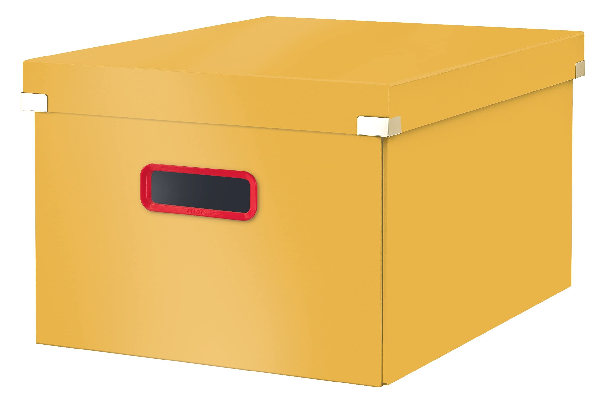 Leitz Click & Store Medium Storage Box, Foldable A4 File Box with Lid, Premium Strong Cardboard Container for Home/Office Filing, Cosy Range, Warm Yellow, 53480019