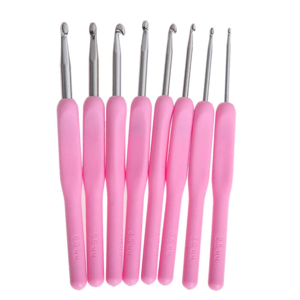 Set 8 Size Soft Plastic Handle Aluminum Crochet Hook Knit Needle Crochet Hook Needles Sizes from 2.5Mm to 6Mm