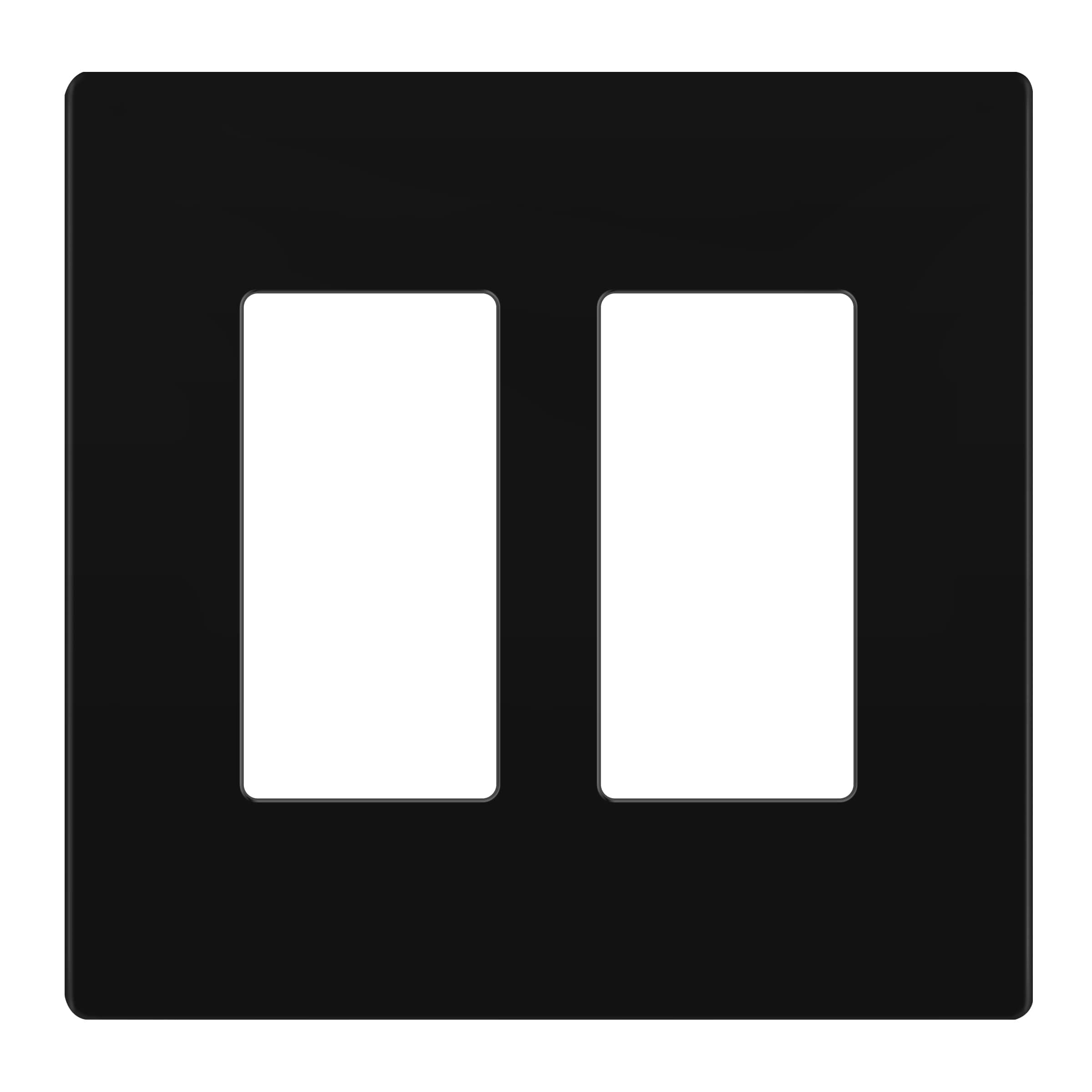 Matte Finish Double Decorator Switch Cover, Screwless Wall Plate, Mid-Size 2-Gang 4.88" x 4.92", Polycarbonate Thermoplastic, UL Listed, LSWP-32M-BK, Black