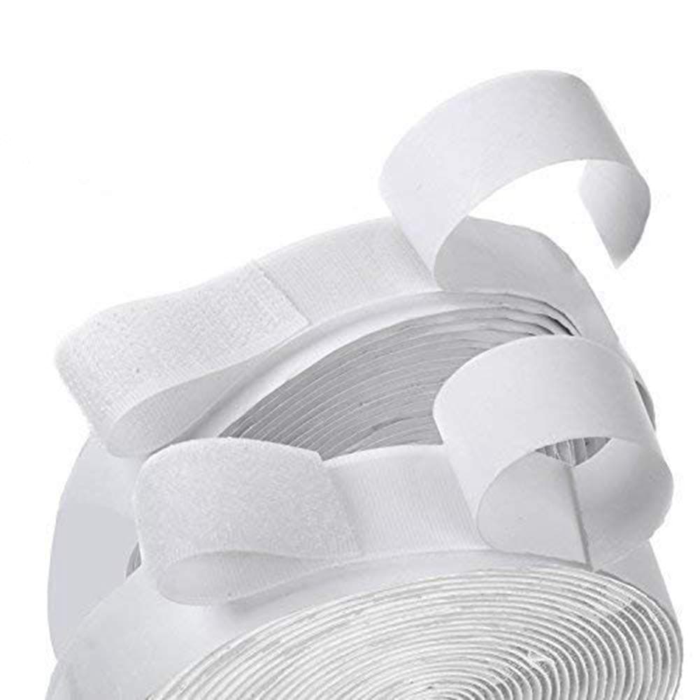Hook and Loop Self Adhesive Strip Sticky Tape (2cm Width and 5m Length, White)