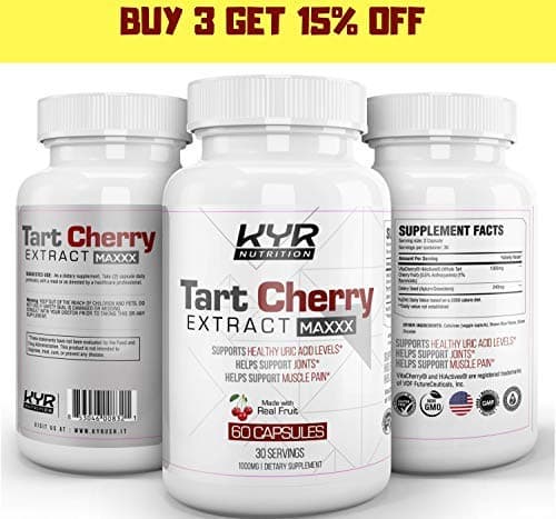 KYR Tart Cherry Extract Capsules with Celery Seed-Flush Excess Uric Acid Providing Joint Comfort, Healthy Sleep and Muscle Recovery -Our Most Effective polyphenols Supplement ever-60 Veg Cap (3 Pack)