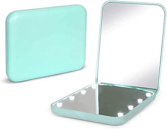 Kintion Pocket Mirror, 1X/3X Magnification LED Compact Travel Makeup Mirror with Light for Purse, 2-Sided, Portable, Folding, Handheld, Small Lighted Mirror for Gift, Cyan