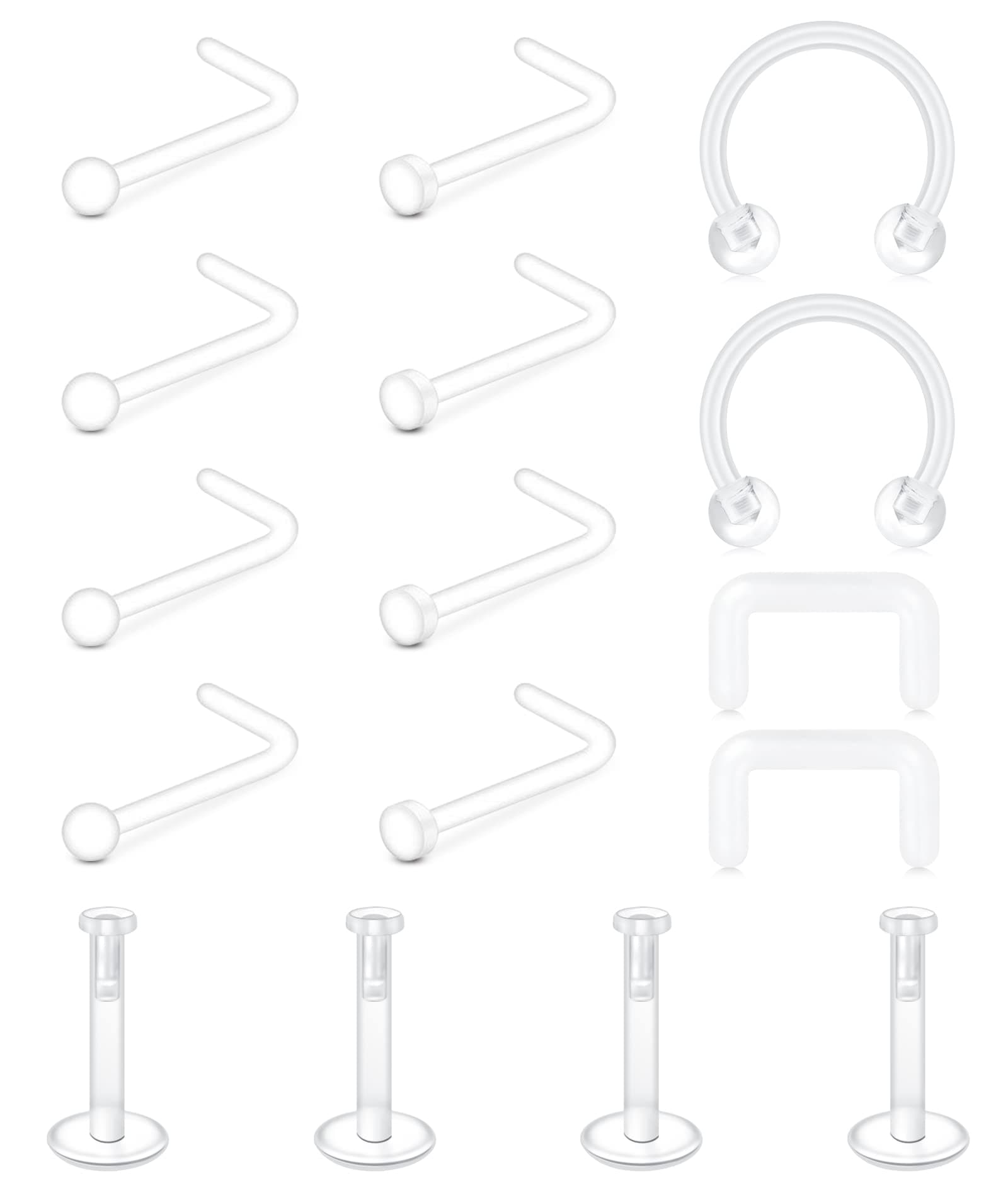 Clear Nose Rings Clear Nose Studs for Work Surgery Plastic Nose Studs 18g 20g Plastic Nose Piercing Retainer Plastic Earrings for Sports Clear Cartilage Earrings Lip Piercing Retainer 16g