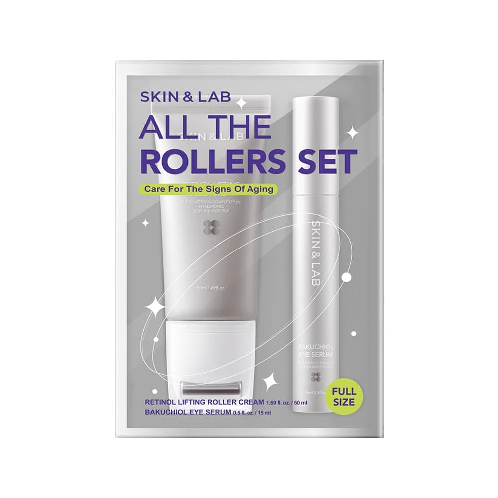 [SKIN&LAB] Anti-aging Rollers Duo Set, includes Bakuchiol Eye and Retinol Lifting Roller, Korean Vegan Skincare Gift Set, Gift for women, Spring skincare gift set