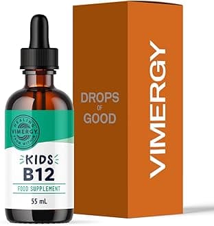 Kids Vitamin B12 – Fast Absorbing Liquid Kids Vitamin B12 – No Sugar & Alcohol-Free – Supports Brain Function, Energy Production, Nervous System – No Sugar, Gluten Free, & Paleo (55 ml)