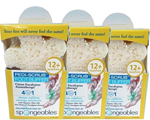 SpongeablesAromatherapy Foot Exfoliating Sponge with Heel Buffer & Pedicure Oil, Foot Scrub Daily Bath Exfoliator with Eucalyptus & Lavender, Citrus, 3 Count