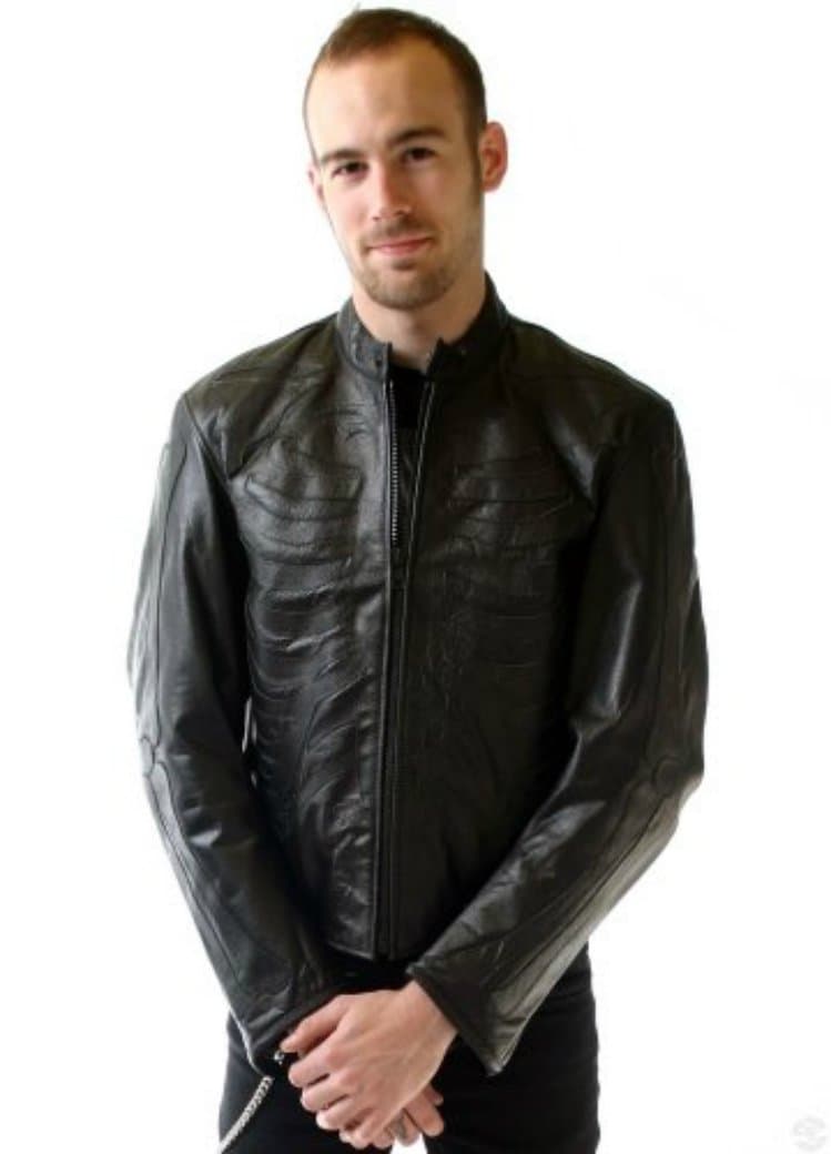3-D Skeleton Leather Black Jacket (Black on Black) (42)