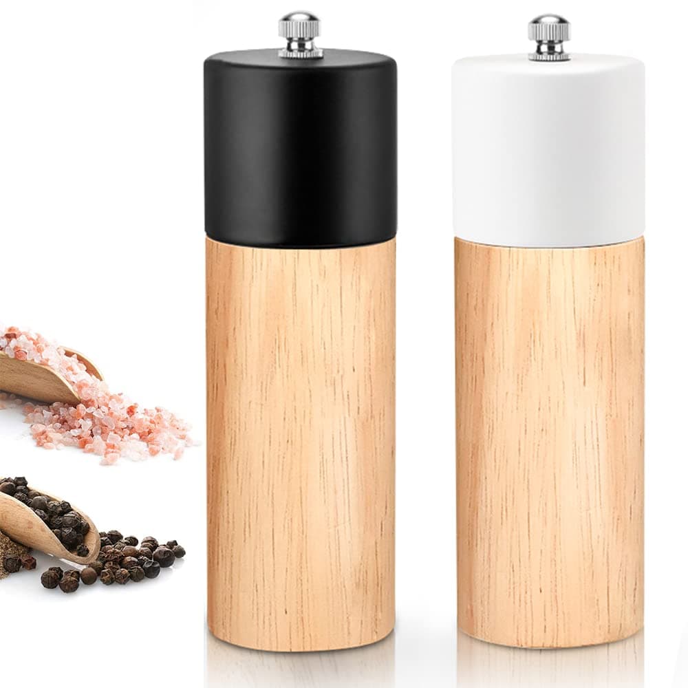 Salt Grinder and Pepper Grinder Set with Adjustable Coarseness Ceramic, Refillable Manual Spice Pepper Mill/Salt Mill, Wooden Salt and Pepper Shakers for Himalayan Salt, Sea Salt, Pepper, 6.5 inch