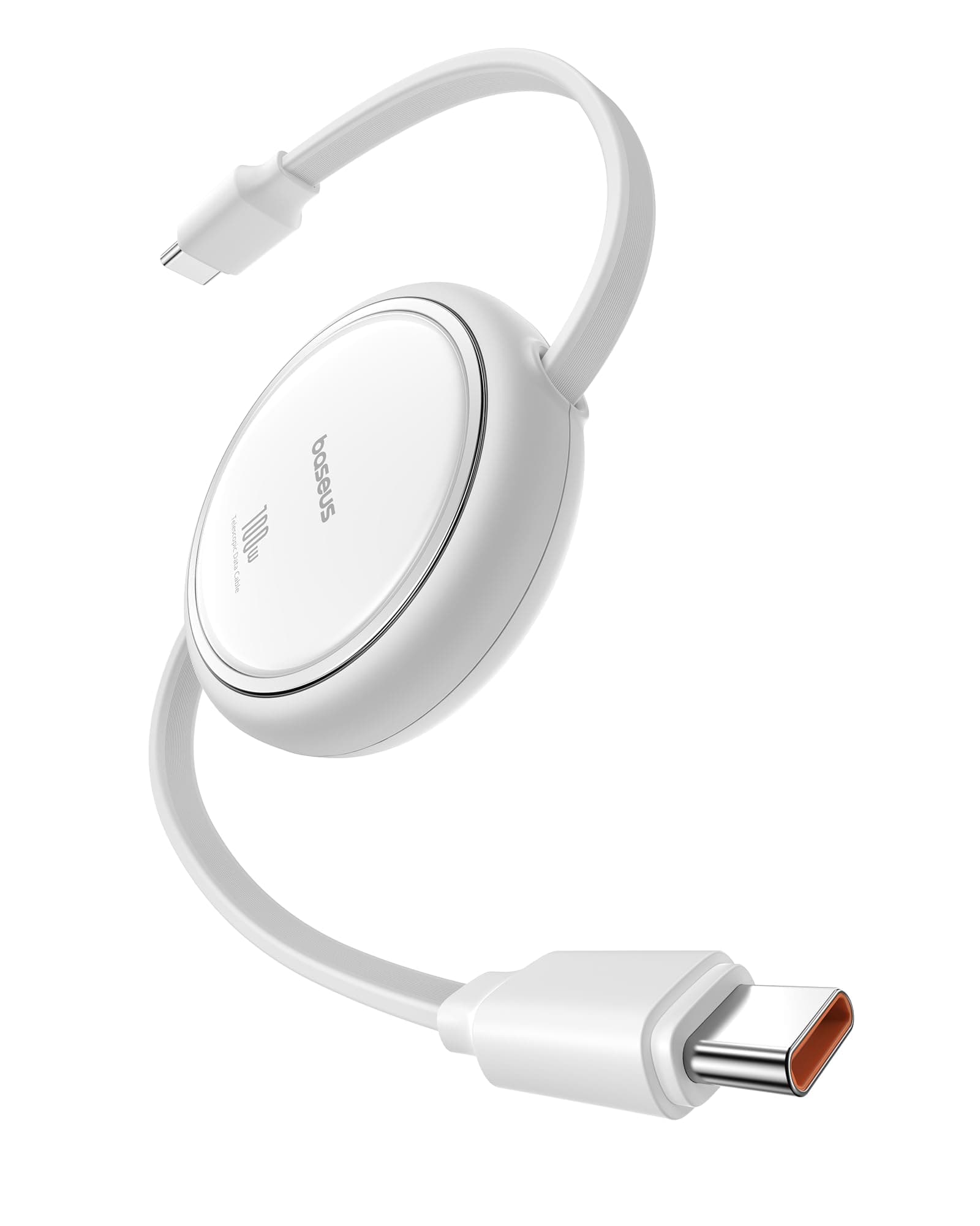 USB C, Mini 100W Retractabl Cable (White, 1m)