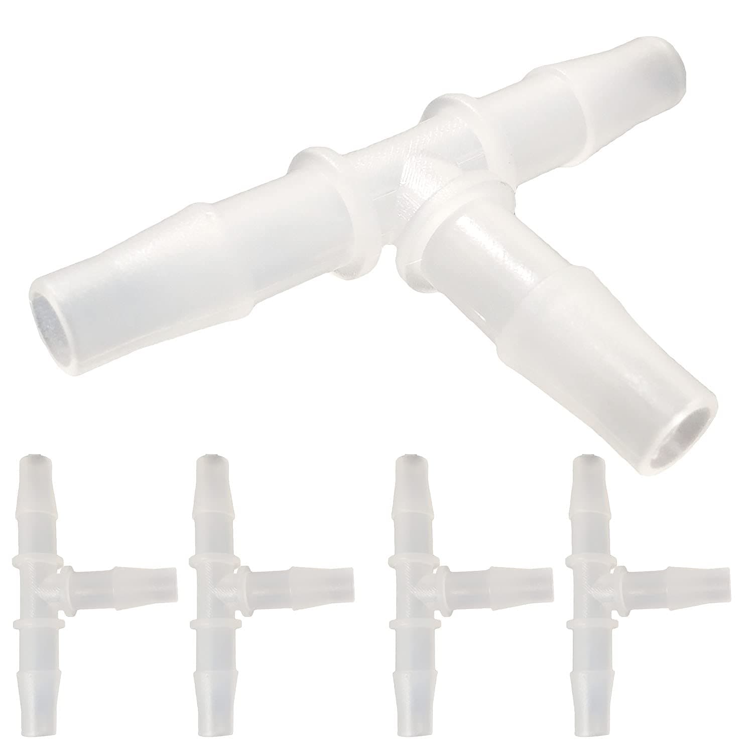 JENSWILL 5PCS 5/16" Hose Barb Fitting Equal Barbed T Shaped Tee Type 3 Way Plastic Pipe Connectors Joint Splicer Mender Adapter Union for Air Line Tubing