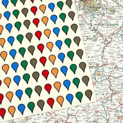 Map Marketing Map Stickers - 100 Translucent, Repositionable, Multicolor Dot Stickers - Light Grey, Green, Blue, Yellow, Red - Perfect for Maps & Planners