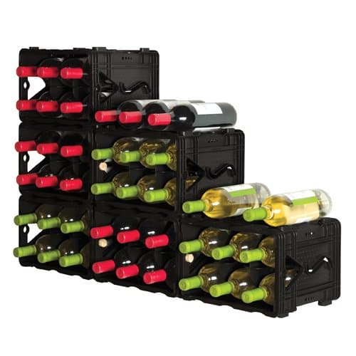 Black Storvino 36+ Bottle Wine Cube Rack Stackable Modular Storage Set of 6 Units