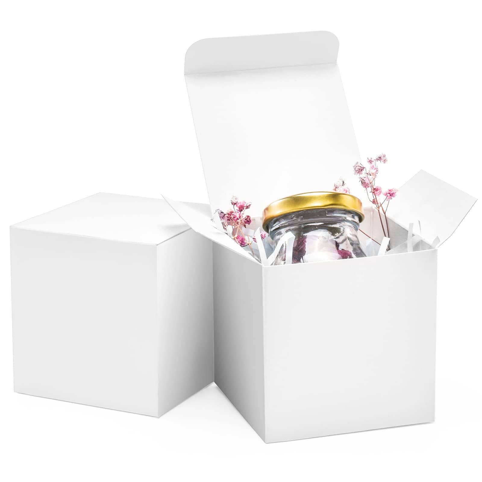 ValBox 3x3x3 White Cube Gift Boxes - 50pcs Recycled Paper Boxes with Lids for Gifts, Crafting, Cupcake & Party Favors