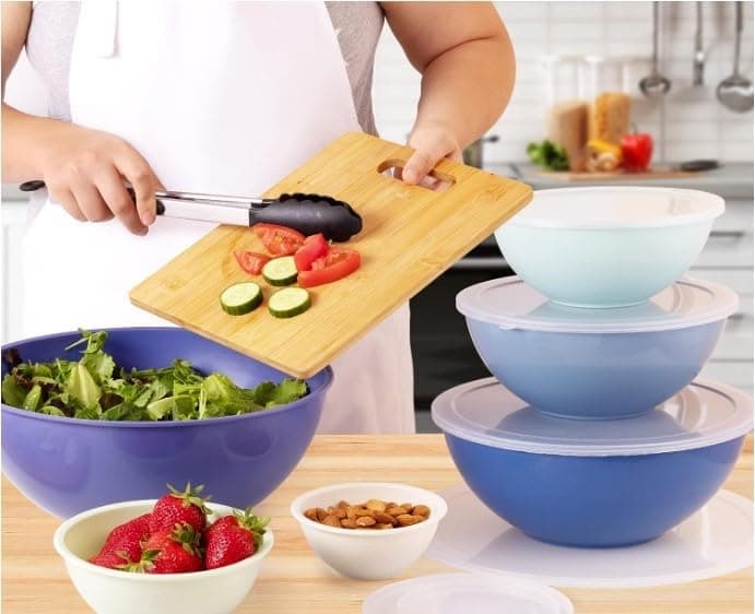 Phantom Chef 12 Piece Plastic Mixing Bowls with Lids Set (Navy)