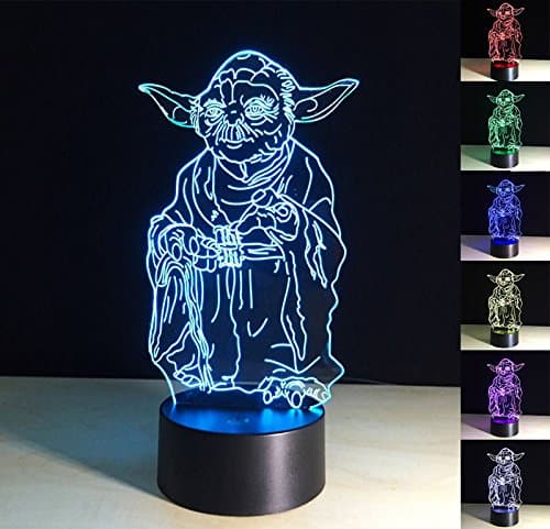 Creative yoda Lamp 7 Color Changing 3d Lights Optical Illusions Super Hero Nightlight (Yoda Master)