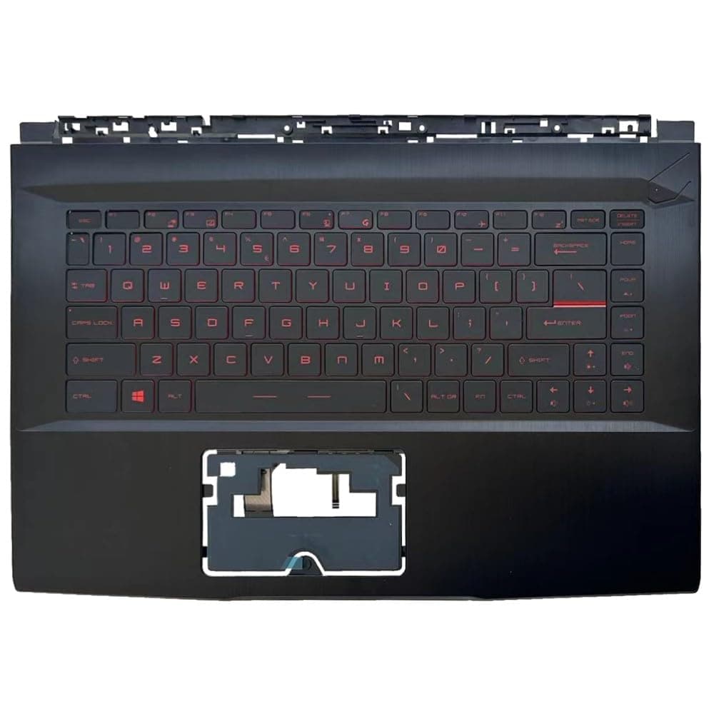 New Compatible Replacemen for MSI GF65 Thin 9SD 9SE MS-16W1(Palmrest Upper Cover Case Shell Red Font Backlit Keyboard 3076R1C212)