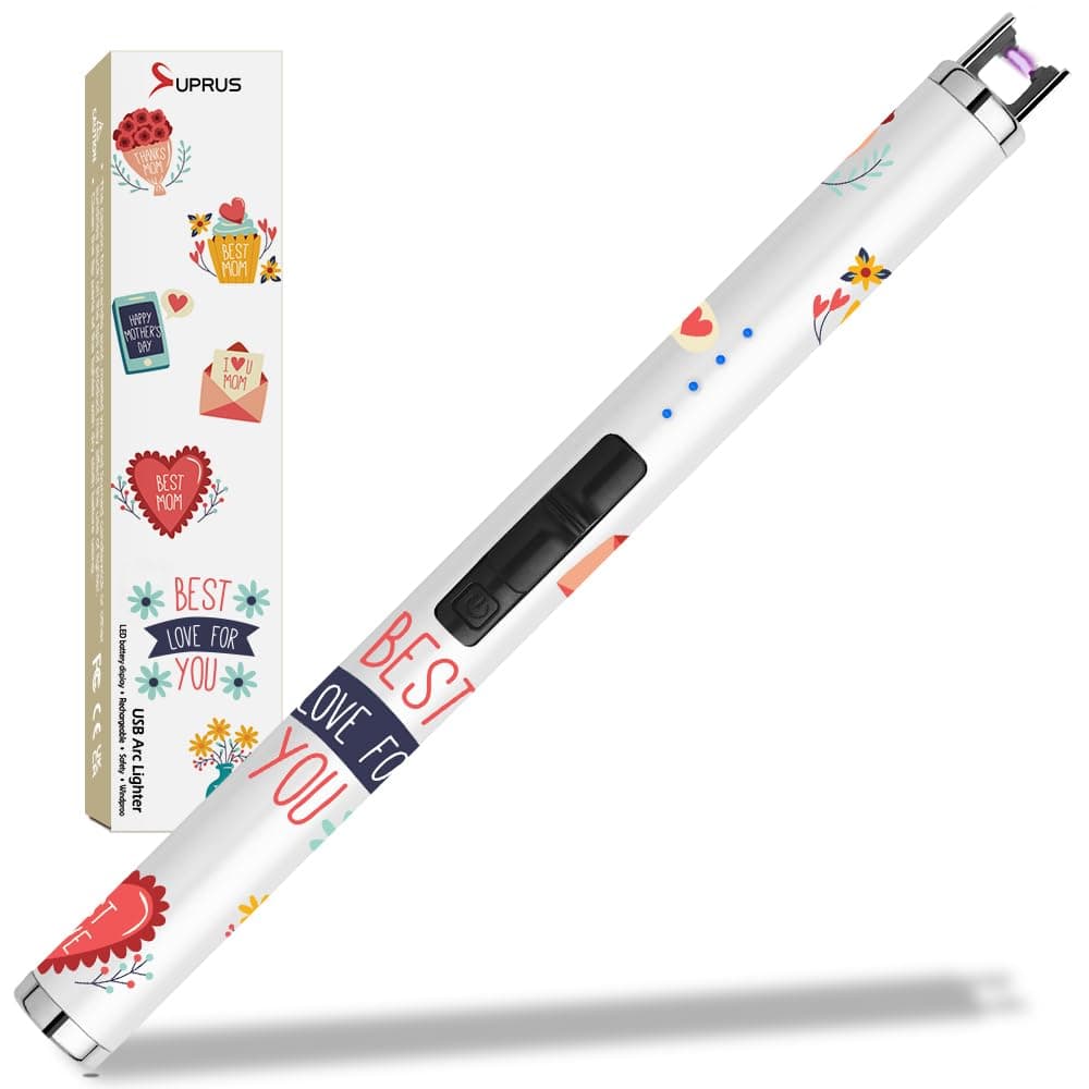 Candle Arc USB Type C Lighter Electric Lighter with Upgraded LED Battery Display Safety Switch Rechargeable Flameless Plasma Windproof Portable for Mother‘s Day (White)