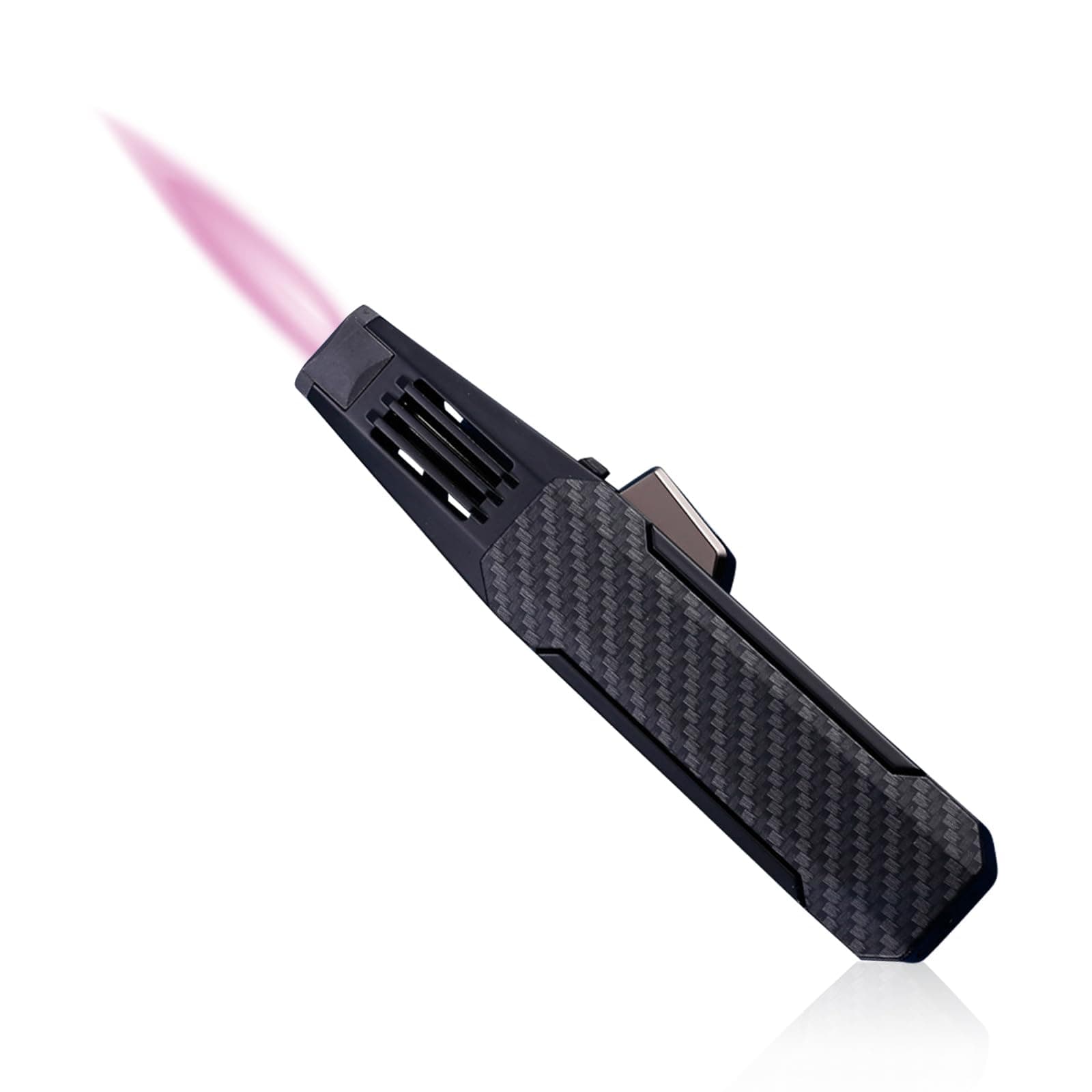 JOBON Solar Beam Torch, Adjustable Lockable Firepower Butane Refillable Jet Flame Lighter (Gas Not Included) (Pink Flame-Black)