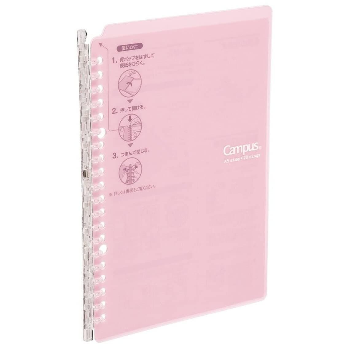Kokuyo Campus Smart Ring Binder, B5 Light Pink Refillable Binder Notebook 26 Holes with 10 Extra Loose-Leaf Paper, Up to 25 Filler Papers for Work & Study, Japan Import (RU-SP700LP)