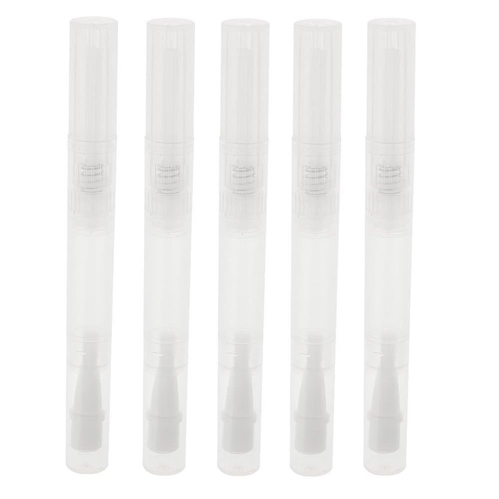 Dsood 5 Pack 3 ml Transparent Twist Pens Empty Nail Oil Pen with Brush Tip, Cosmetic Lip Gloss Container Applicators Eyelash Growth Liquid Tube (White, 5 PCS)