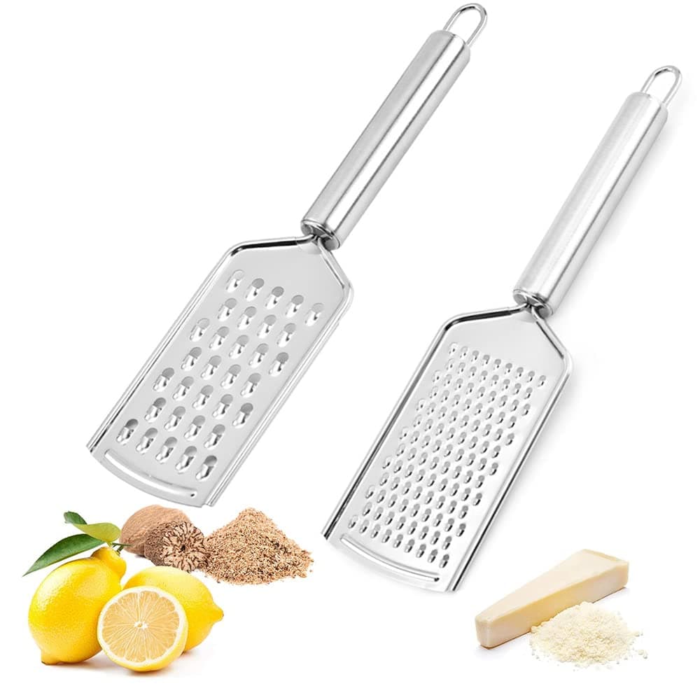 Kitchen Graters Stainless Steel, 2 Pieces Handheld Kitchen Graters, Stainless Steel Handheld Grater, Kitchen Graters Cheese Grater, for Lemon, Chocolate, Cheese, Orange, Gingers