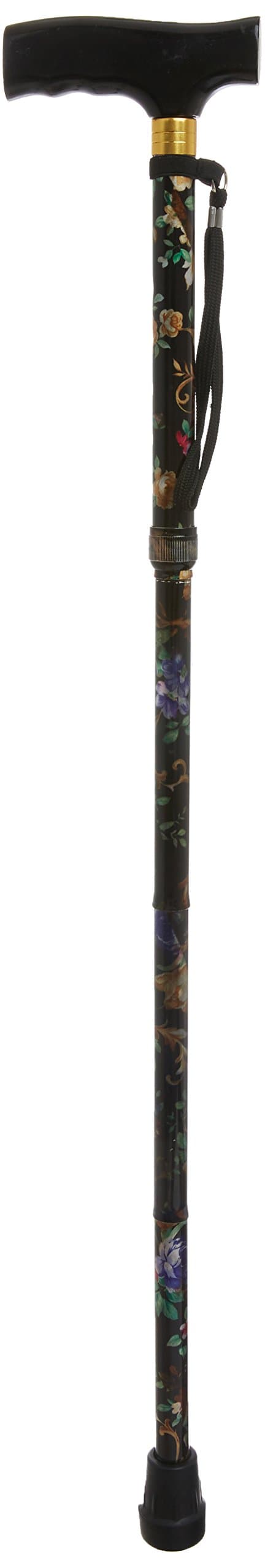 Adjustable Folding Floral Walking Stick Pole - Green Colour