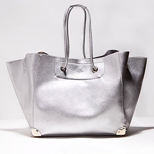 Silver Metallic Tote with Metal Corners