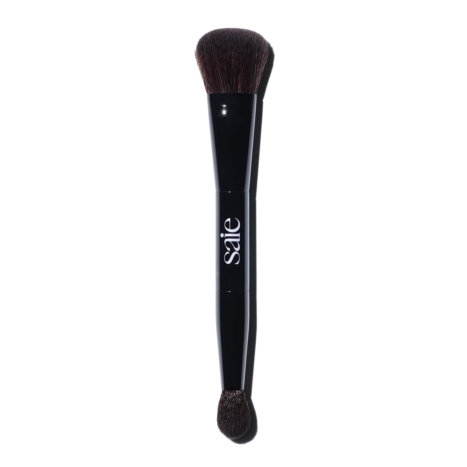Saie The Double Brush - Multi-Use Dual End Makeup Brush Highlight, Contour, Hide - Large End Face Brush for Engraving + Precise Application - Vegan, Abuse Free (1 Pack)