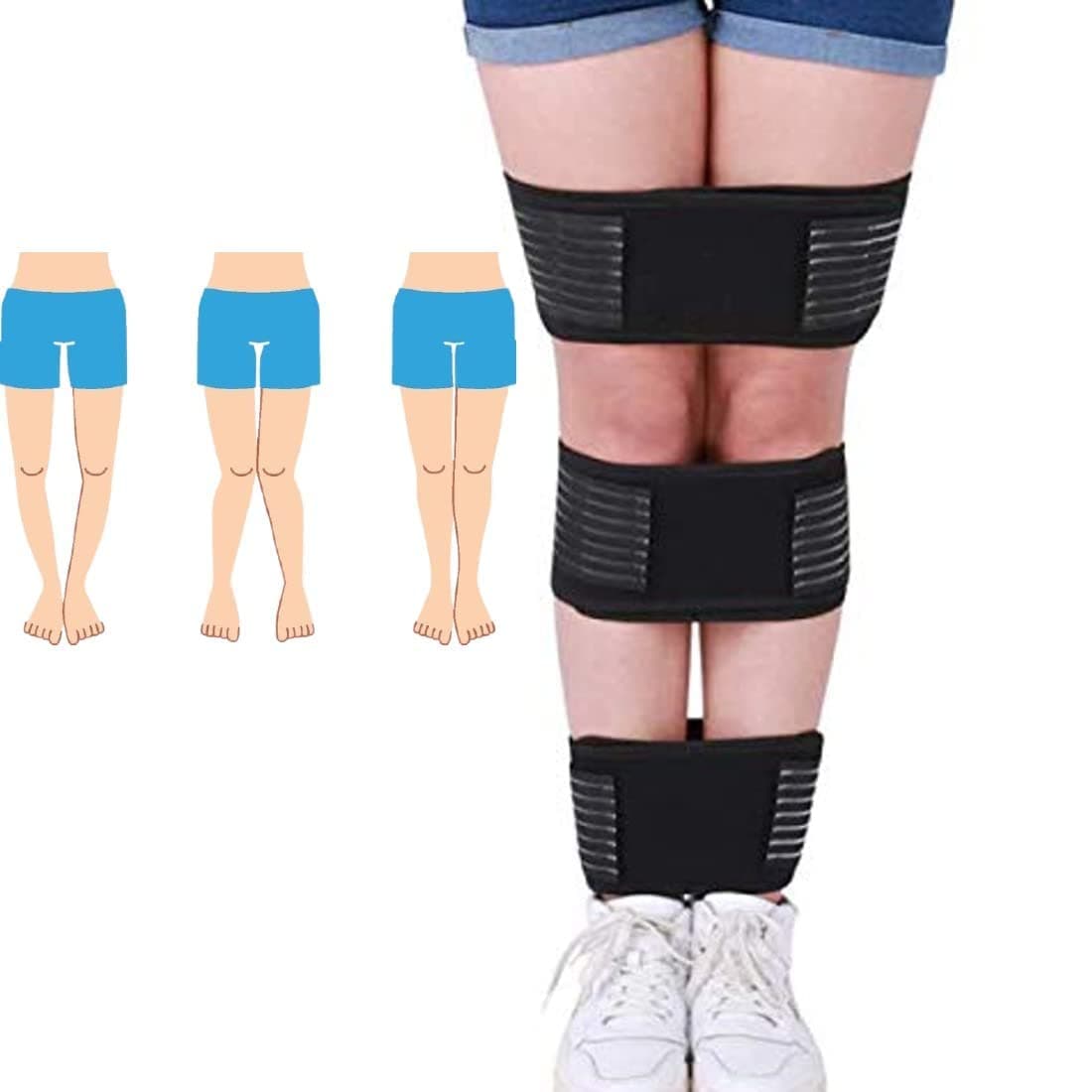 Bow Leg Correction Belt Support Day and Night for Men and Women (Black, L)