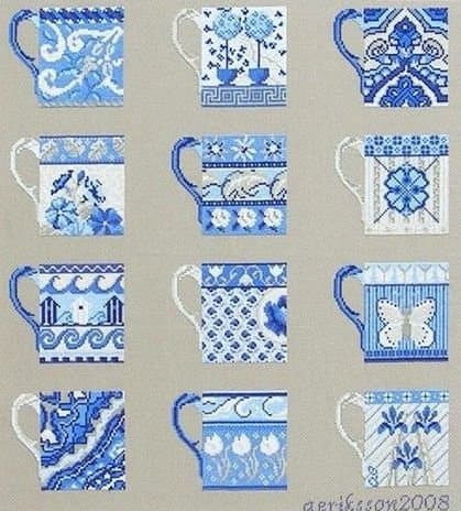 Anette Eriksson Blue Cups Sampler Half Cross Stitch Kit