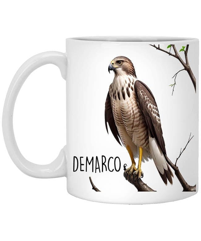 Hawk Name Demarco 11oz White Mug Mug, Hawk Bird Lovers Coffee Mugs, Crow Coffee Mug Oz, Hawk Lovers Gifts Cup Mug Gifts 627953