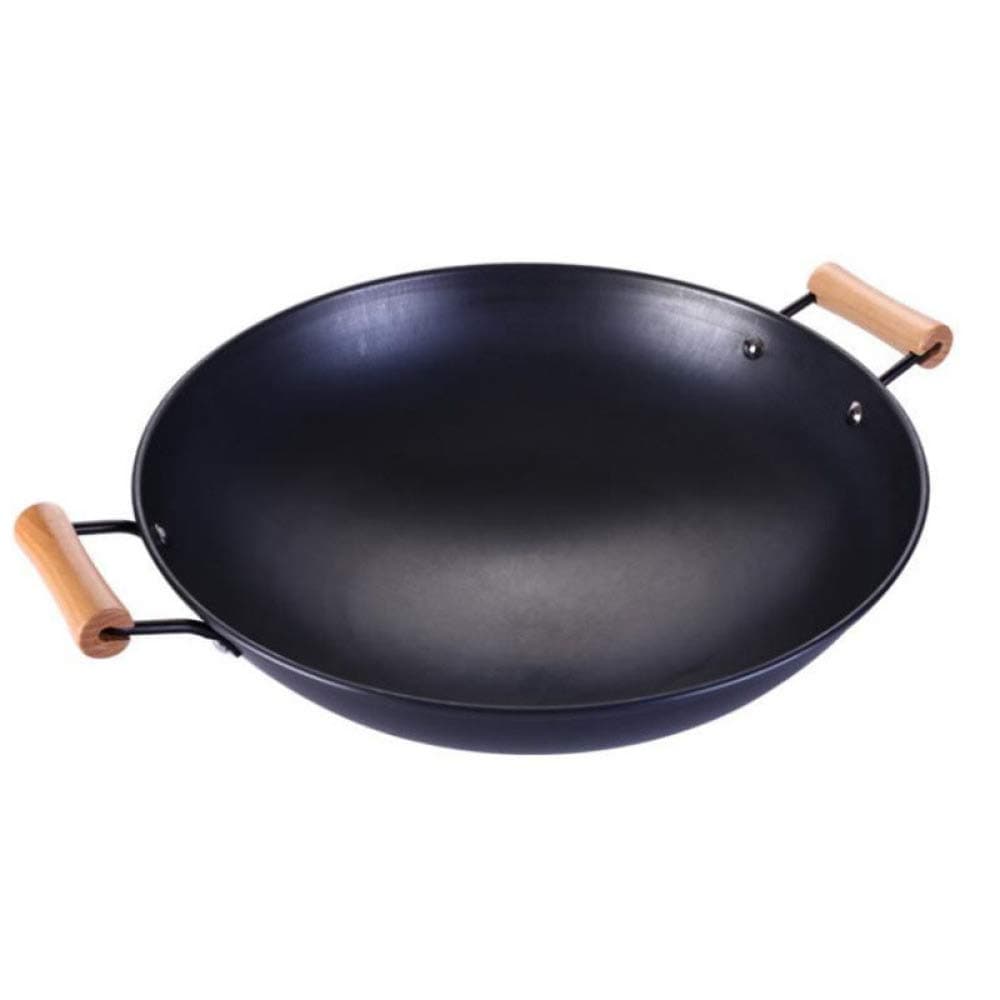 Cast Iron Wok Pan 41-47cm Super Rust-Proof Wok Round Boiler Traditional Thickening Wok Double Ear Handle,41cm