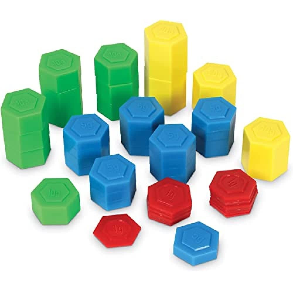 Learning Resources Hexagram Weights, Set of 54 Weights, Includes 1g, 5g, 10g, 20g, Ages 8+