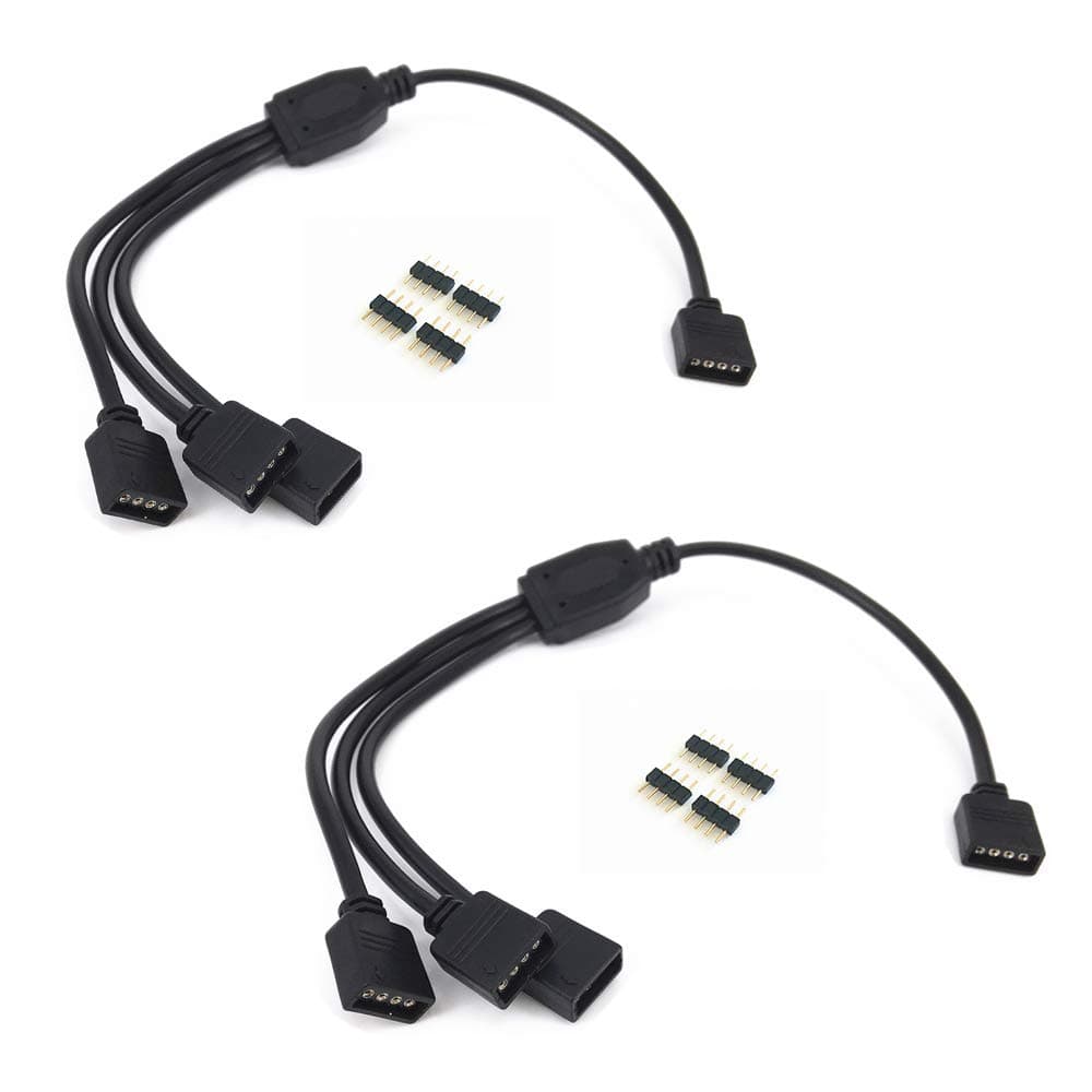 2 pcs Black 4 Pins LED Splitter Cable LED Strip Connector 3 Way Splitter Y Splitter for One to Three RGB 5050 3528 LED Light Strips with 8X Male 4 Pin Plugs -30cm/12inch Long