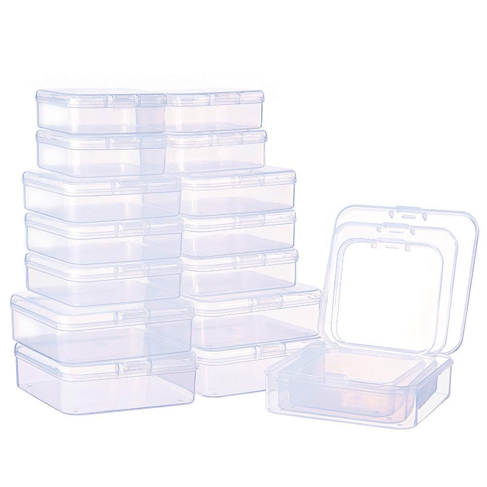 BENECREAT 27 Pack Mixed Size Mini Clear Plastic Bead Storage Containers Box Case With Lid For Items,Pills,Herbs,Tiny Bead,Jewerlry Findings, And Other Small Items Square Square - 3 Mixed Size