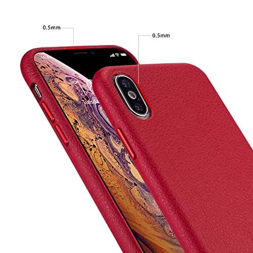 rejazziPhone x Case iPhone Xs Case Anti-Scratch iPhone x Cover iPhone Xs Cover Genuine Leather Apple iPhone Cases for iPhone x/xs (5.8 Inch)(Red)
