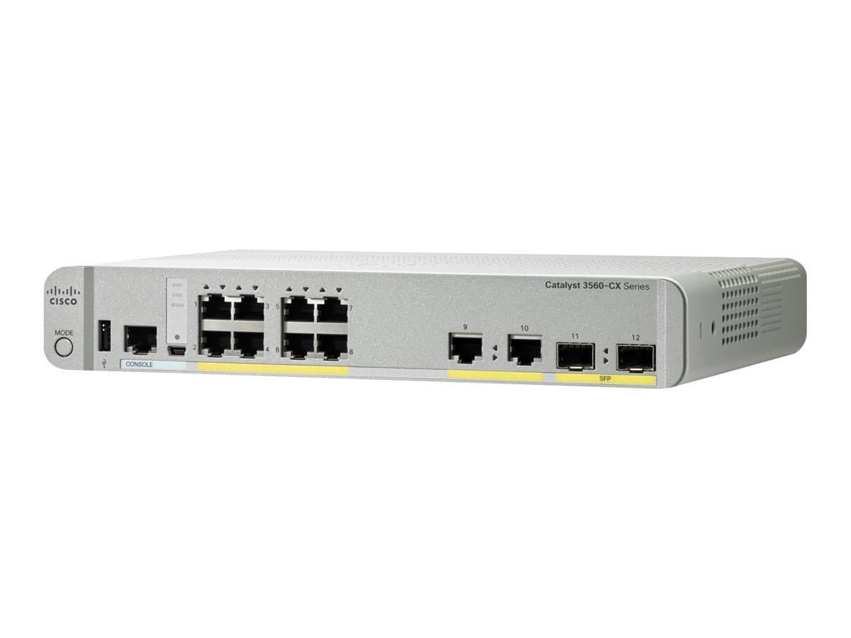 Catalyst 3560CX-8PC-S Network Switch, 8 Gigabit Ethernet (GbE) Ports, 8 PoE+ Outputs, 240W PoE Budget, 2 1G SFP and 2 1G Copper Uplinks, Enhance