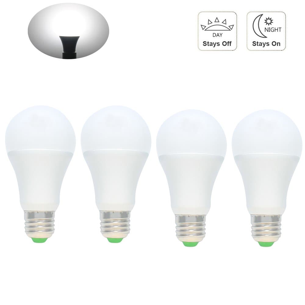 4Pack Dusk to Dawn Light Bulb, 7W E27 Smart Dusk to Dawn LED Bulb with Auto on/Off Indoor/Outdoor LED Sensor Lighting Lamp for Porch Hallway Patio Garage(Warm White)