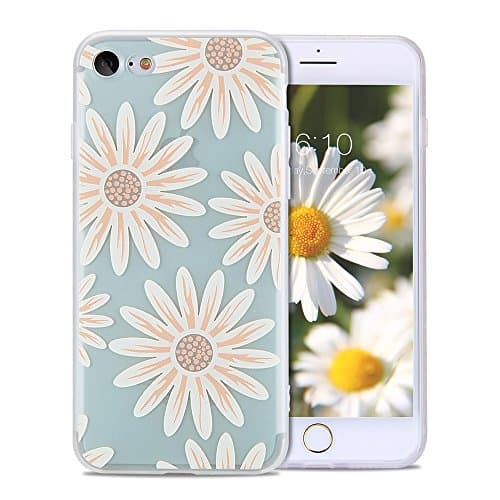 iPhone 8 Cute Case, iPhone 7 Case Cute, FGA Green Daisy Floral Flower Pattern Design Slim Fit Anti-Fingerprint Scratch-Proof Soft TPU Matte Translucent Case Cover for iPhone 8 (2017), iPhone 7 (2016)
