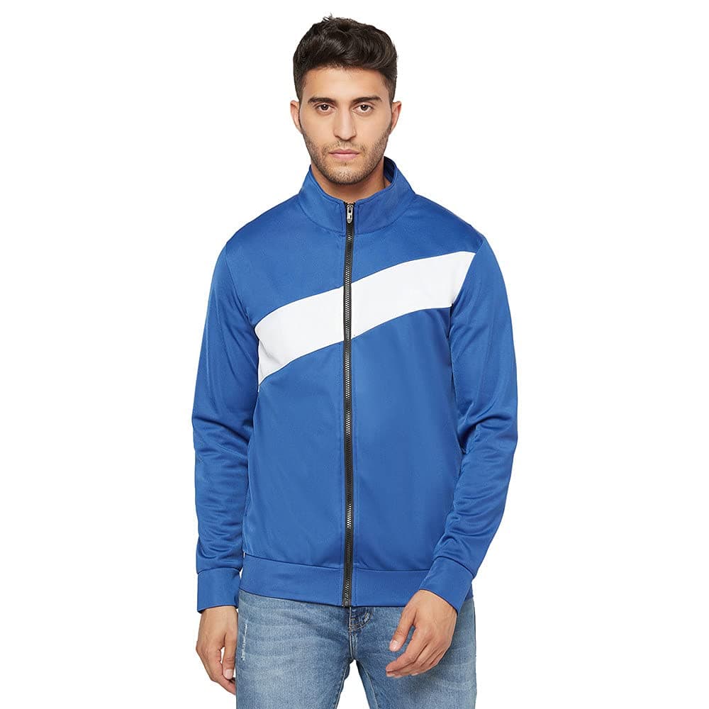 GlitoMen's Blue & White Stripe Stylish Jacket-Track-Upper. With Two Side Pocket