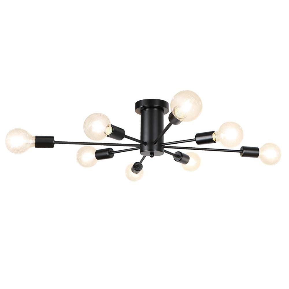 LynPonBlack Sputnik Light Fixture, 8 Lights Kitchen Ceiling Light Modern Semi Flush Mount Light Fixtures Mid Century Chandelier for Dining Room Living Room Bedroom Foyer Lighting