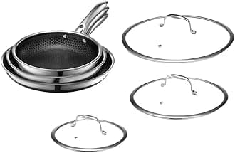Hybrid Nonstick 6-Piece Fry Pan Set, 8, 10, and 12-Inch Frying Pans with Tempered Glass Lids, Stay-Cool Handles, Dishwasher-Friendly, Induction Ready, Compatible with All Cooktops