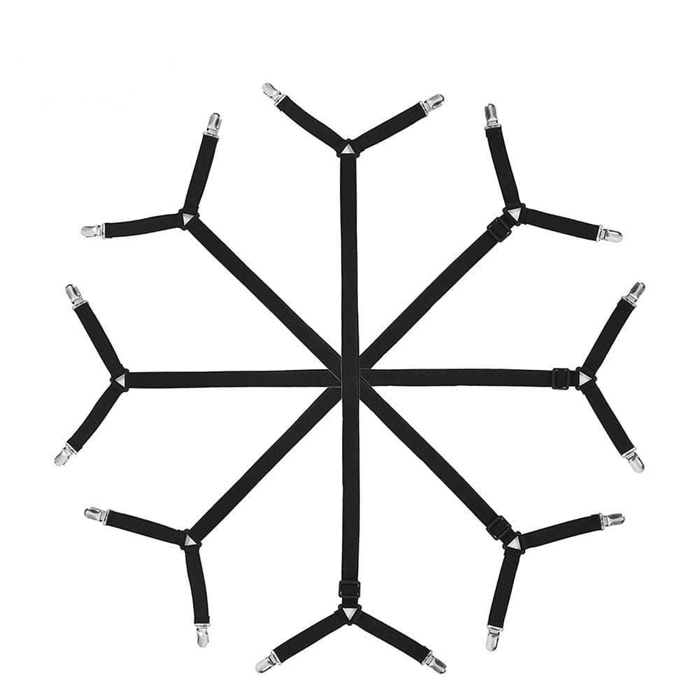 Triangle Bed Sheet Fastener Adjustable Holder Straps for a Smooth Mattress, Pack of 4, Black