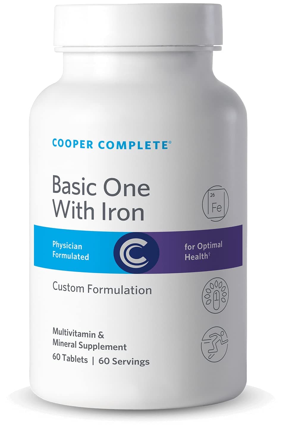 Cooper Complete - Basic One Multivitamin with Iron - Daily Multivitamin and Mineral Supplement with Iron - 60 Servings per Bottle. Pack of 3