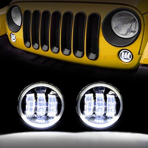 AMERICAN MODIFIED Front 4 Inch Halo Ring Angle Eyes LED Fog Lights Off Road 2&4 Doors Jeep Wrangler & Unlimited 1997-2018 Rubicon Sahara Sports JK TJ
