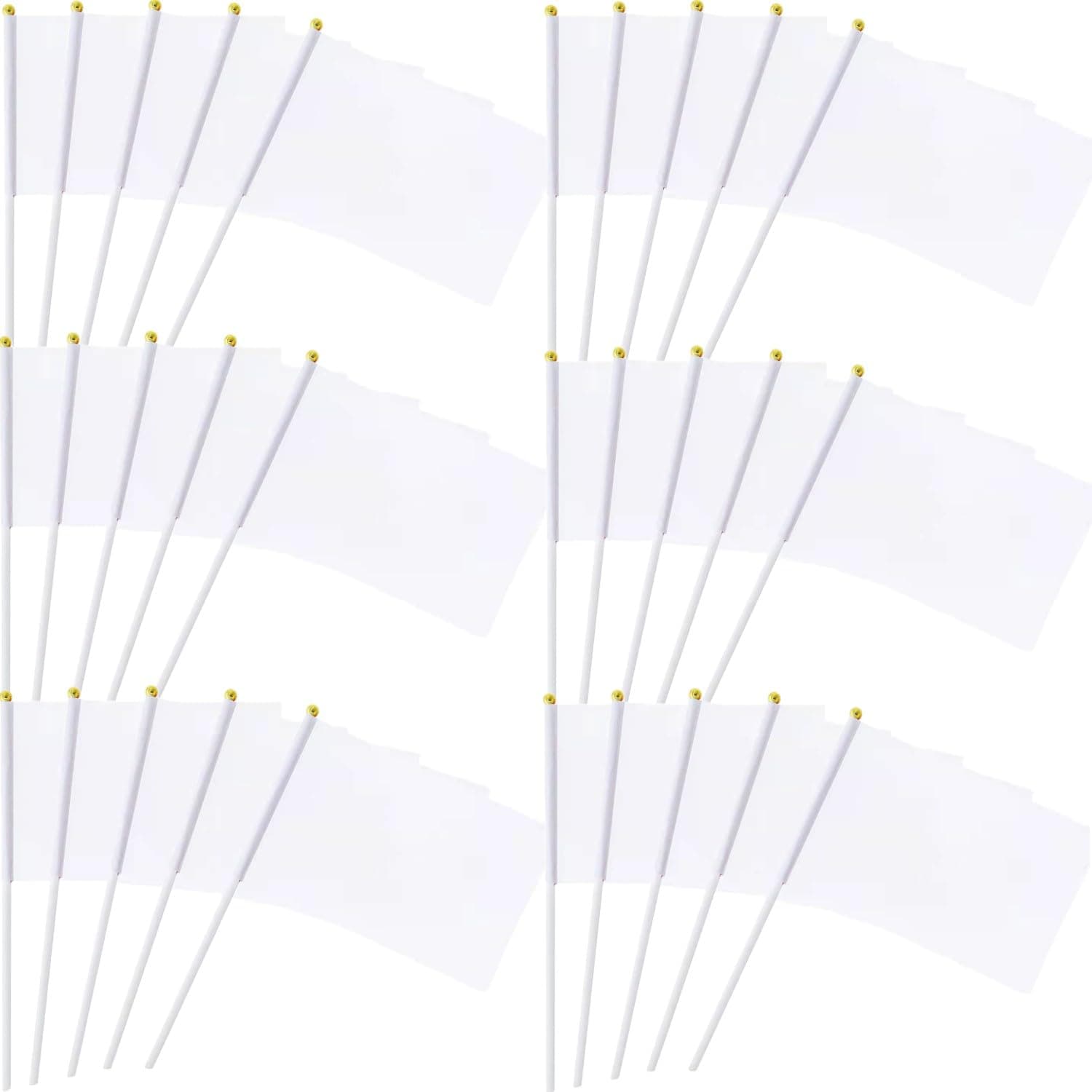50 Pack Blank Flag DIY White Hand Waving Flags Banners Pennant Decoration for Game Parade Sport Events, Festival Party Handheld Flags with Plastic Stick 14 * 21cm with Gold Ball