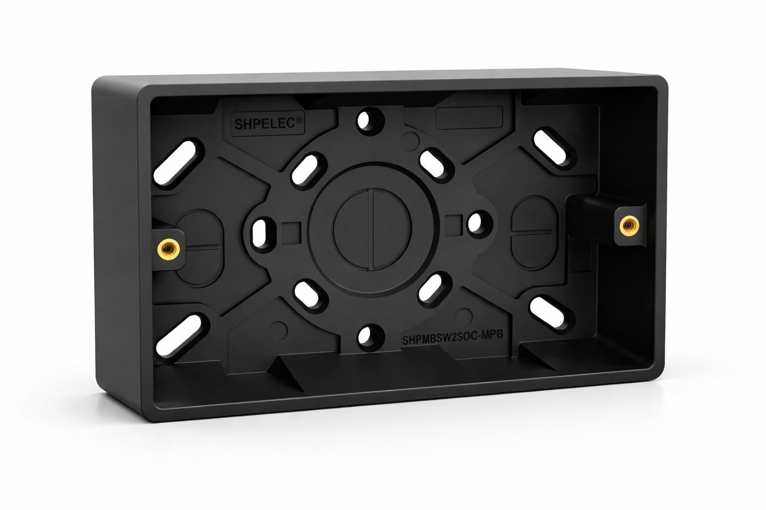 SHPELEC® Black Surface Mounted Pattress Box - Single/Double, Stylish and Durable Box for Mounting Electrical Devices, BS 5733 Compliant (2 Gang (Double))