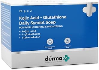 The Derma Co Kojic Acid + Glutathione Daily Syndet Brightening Soap with Alpha Arbutin for Pigmentation, Skin Lightening & Brightening | Fragrance-Free, For Men & Women | 75g x 2 (Pack of 2)