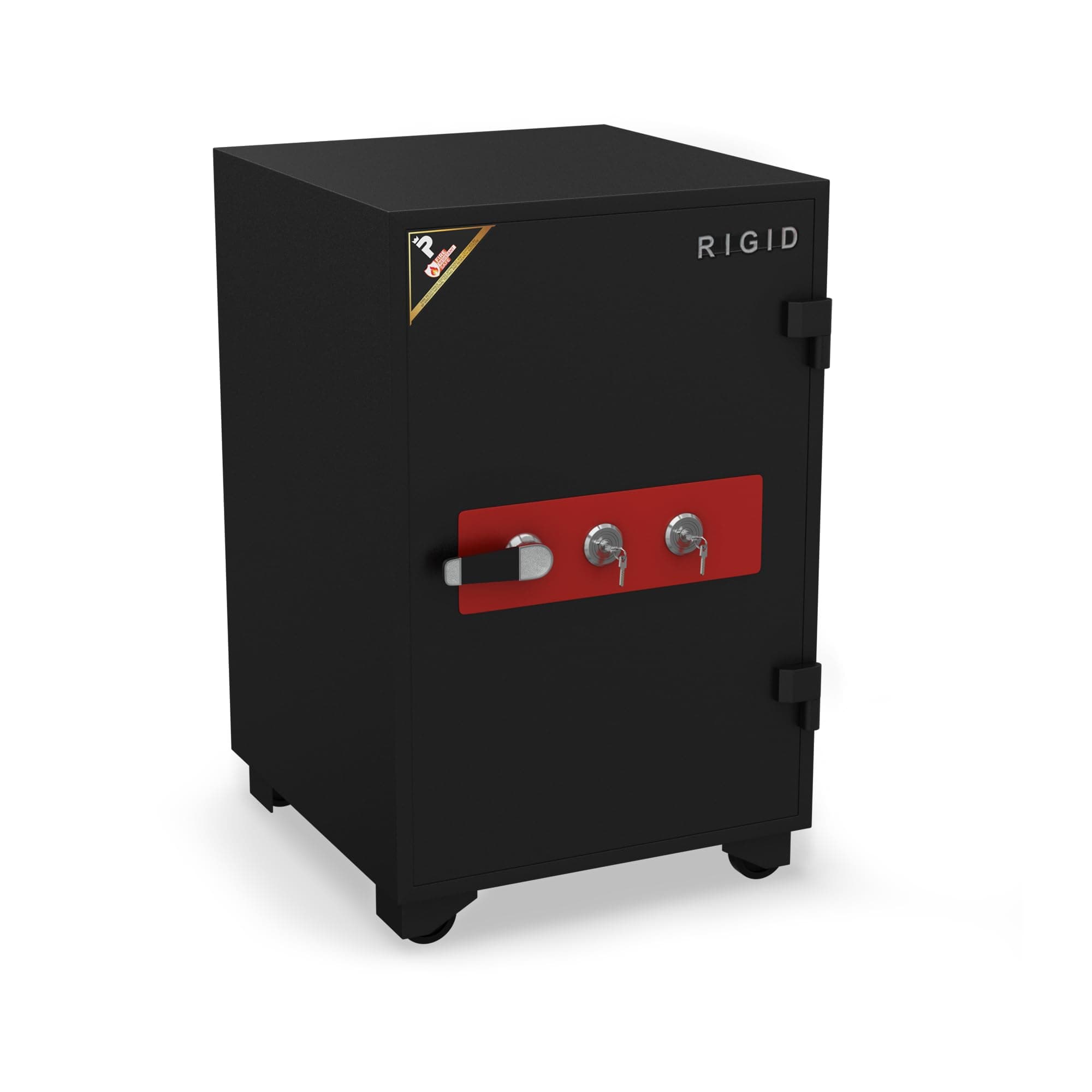 RIGID 104L Fire Resistant Safe | 60 Min/945°C NT FIRE 017 Rated | Key Lock Safe with Drawer & Wheels | 5-Layer Protection & Adjustable Shelf for Office & Home (57D x 55W x 87H CM, Black) Assembled