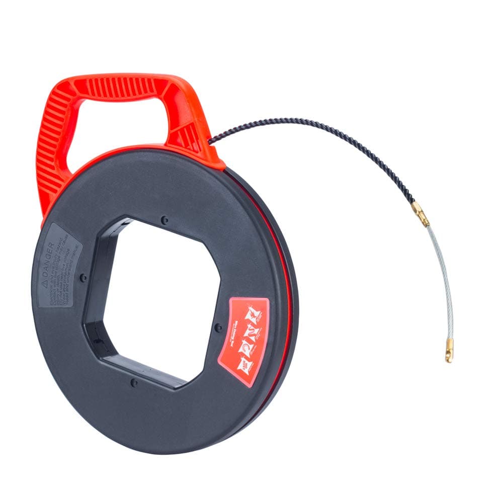 Ninja Fish Tape 100FT Polyester 3 Core Braid Pulling Fish Tape with Changeable Leader Tip in Red Winding Case, Dia 6.0mm